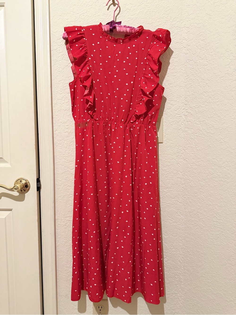 Red Heart Print Ruffle Dress